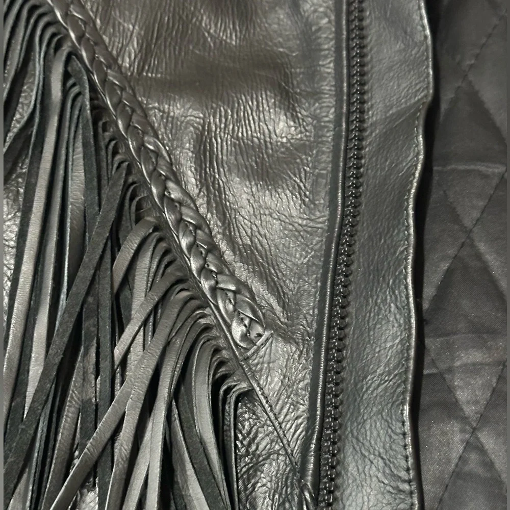 Unik Vtg Black Leather Fringe Jacket - Picture 2 of 16